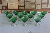12 Vintage Green Glass Dessert Cups