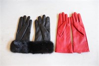 Yudofsky Red Leather Gloves & Black Leather w/ Fur