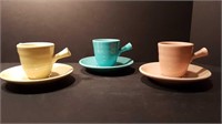 FIESTAWARE 3 SMALL CUPS & SAUCERS