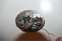 Belt Buckle w/ Buffalo Nickels and Turquoise Stone