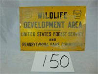 EARLY TIN WILDLIFE DEVELOMPENT GAME COMMISION SIGN