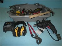 Tub w/ Skil Elec Drill, Drill Bits, Screw Drivers,