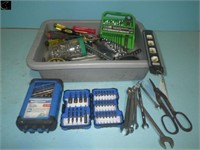 Tub w/ Drill Bits,Small Sockets, Screw Drivers ,