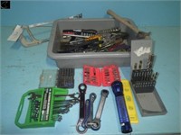 Tub w/ Hack Saw , Drill Bits, sockets, Hammer