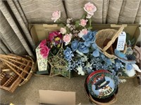 Baskets flowers bird house