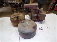 2 vintage gas cans and untested Fillrite pump