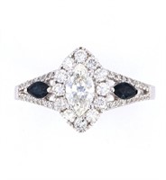 Vintage Estate Marquise Diamond & Sapphire Ring