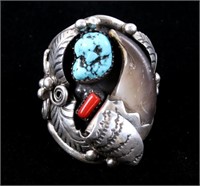 Navajo Begay Sterling Bear Claw & Multi Stone Ring