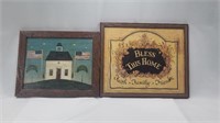Lot of 2 Wall Hanging Pictures - God Bless & USA