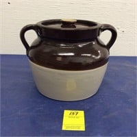Two-handled bean crock with lid