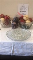 2 cut glass serving pieces and crystal bowl with