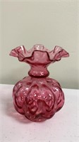 Cranberry fluted vase