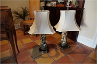Pair of Neoclassical lamps with silk shades
