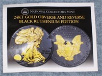1 Ounce 2019 Silver Eagle w/24KT Gold COA  Accents