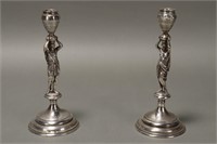 Good Pair of Austrian Silver Figural Candlesticks,