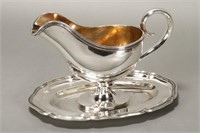 Large Czechoslovakian Silver Sauce Boat and Stand,