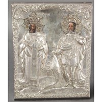 Lovely 19th Century Russian Icon and Silver Oklad,