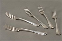 Set of Five Late Victorian Sterling Silver Forks,