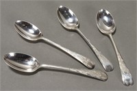 Set of Four Edwardian Sterling Silver Teaspoons,