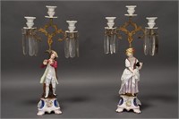 Pair of French Porcelain and Gilt Metal Candelabra