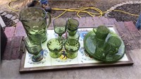Green glass with serving tray