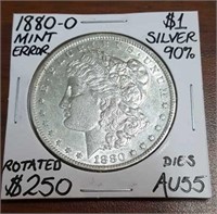 1880-O Mint Error Morgan Dollar- Graded AU55