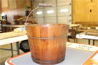 Antique Wooden Bucket with bail handle and metal