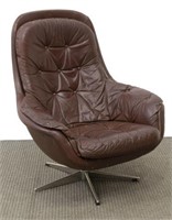 DANISH MID-CENTURY MODERN SWIVEL LEATHER ARMCHAIR