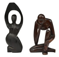 (2) MODERN ABSTRACT FIGURAL WOOD CARVINGS