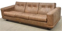 DANISH MID-CENTURY MODERN BROWN LEATHER SOFA