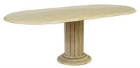 MODERN TRAVERTINE OVAL-TOP PEDESTAL TABLE