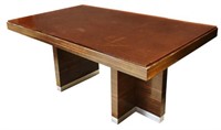 ART DECO STYLE GLASS-TOP ROSEWOOD DINING TABLE