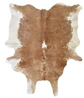 LARGE TANNED BROWN & WHITE COWHIDE, 88" x 80"