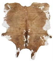 LARGE TANNED BROWN AND WHITE COWHIDE, 96" x 86"