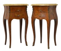 (2) LOUIS XV STYLE MARBLE-TOP MAHOGANY NIGHTSTANDS