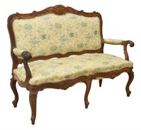 LOUIS XV STYLE WALNUT UPHOLSTERED SALON SETTEE