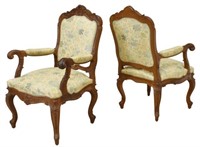 (2) LOUIS XV STYLE WALNUT UPHOLSTERED FAUTEUILS