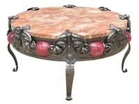 ITALIAN MARBLE-TOP IRON & GLASS COFFEE TABLE