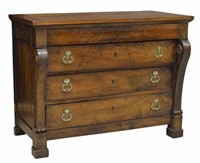 FRENCH EMPIRE STYLE WALNUT FOUR-DRAWER COMMODE