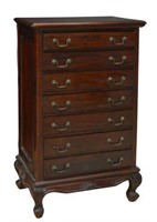 HAND-CARVED MAHOGANY SEVEN-DRAWER CHEST