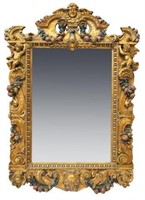 BAROQUE STYLE CARVED & GILT PUTTI WALL MIRROR