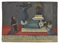 MEXICAN RELIGIOUS EX-VOTO PAINTING ON TIN, C.1870