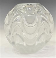 LARGE LALIQUE, FRANCE 'VIBRATION' CRYSTAL VASE