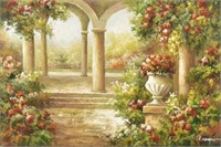 DECORATIVE OIL PAINTING GARDEN VIEW 24" X 36"