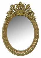 FRENCH LOUIS XV STYLE GILTWOOD OVAL BEVELED MIRROR