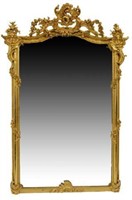 LARGE FRENCH LOUIS XV STYLE GILTWOOD WALL MIRROR
