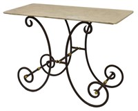 FRENCH MARBLE-TOP SCROLLED IRON PASTRY TABLE