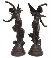 (2) PATINATED METAL WINGED FEMALE FIGURES