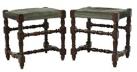 (2) LOUIS XIII STYLE TURNED UPHOLSTERED STOOLS