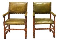 (2) FRENCH LOUIS XIII STYLE LEATHER FAUTEUILS